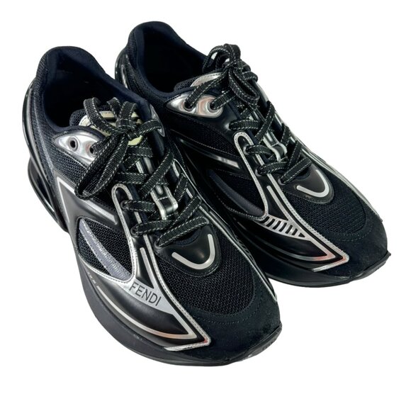 FENDI Sneakers Black & Silver First 1 Tech and Leather Women's Made in Italy 9US - Picture 4 of 11